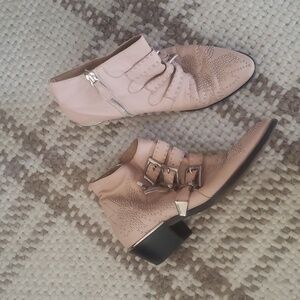 Chloe Pink Ankle Boots with Silver Accents
